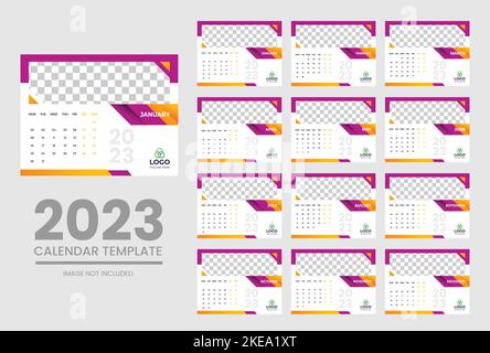 Happy new year digital editable corporate calendar templates. Minimal ideas and concept for office table and wall calendars 2023 2025 Stock Vector