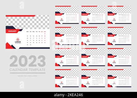 Happy new year digital editable corporate calendar templates. Minimal ideas and concept for office table and wall calendars 2023 2025 Stock Vector