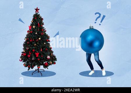 Creative photo 3d collage artwork poster postcard of funny personage without head big ball instead body isolated on painting background Stock Photo