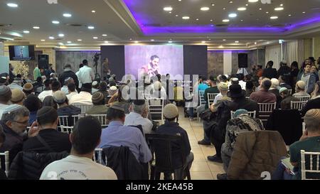 JERUSALEM, ISRAEL - NOVEMBER 10: Far right-wing activists attend a ceremony honoring late Jewish extremist leader Rabbi Meir Kahane, founder of the Kach party on November 10, 2022 in Jerusalem, Israel. Meir Kahane's party Kach, was barred from running for the Israeli parliament as the result of the extremist views the party promoted against Arabs. The United States, also outlawed the Kach movement and categorized it as a terrorist organization. Credit: Eddie Gerald/Alamy Live News Stock Photo