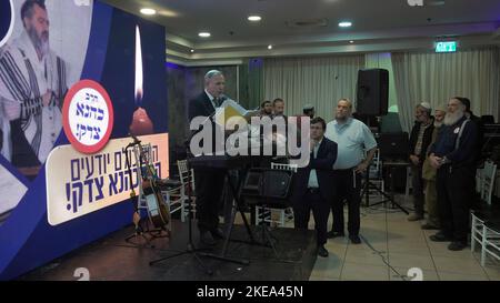 JERUSALEM, ISRAEL - NOVEMBER 10: Far right-wing activists attend a ceremony honoring late Jewish extremist leader Rabbi Meir Kahane, founder of the Kach party on November 10, 2022 in Jerusalem, Israel. Meir Kahane's party Kach, was barred from running for the Israeli parliament as the result of the extremist views the party promoted against Arabs. The United States, also outlawed the Kach movement and categorized it as a terrorist organization. Credit: Eddie Gerald/Alamy Live News Stock Photo