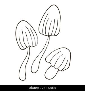 Panaeolina foenisecii. Small set of hand drawn style vector illustrations. Coloring Collection of icons, signs, pins, stickers Stock Vector