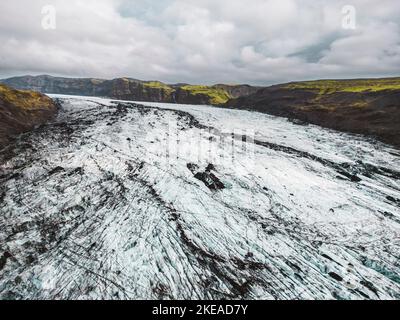 Hofsjokull glacier glacial tongue, aerial shot - Iceland, Europe Stock Photo