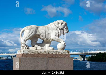Saint Petersburg, lion statue made of Pudozhsky stone on the western arrow of Elagin Island Stock Photo