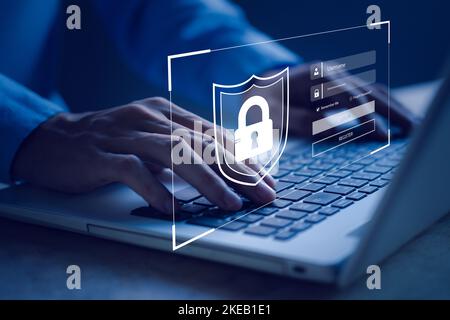 Username and password (Login) with biometric identification fingerprint scanner, encryption for technology cyber security internet and networking syst Stock Photo