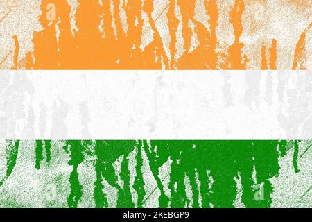 India flag painted on old distressed concrete wall background Stock Photo
