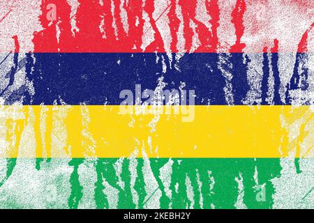 Mauritius flag painted on old distressed concrete wall background Stock Photo