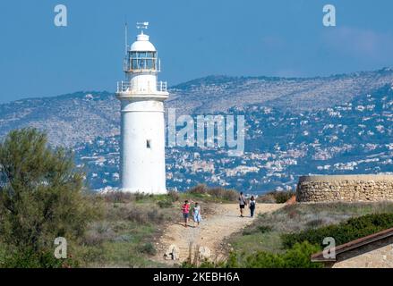 The Paphos lighthouse within the Paphos Archaeological Site, Kato Paphos, Cyprus. Stock Photo