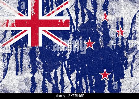 New zealand flag painted on old distressed concrete wall background Stock Photo