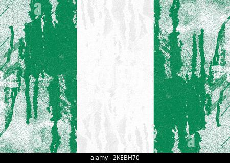 Nigeria flag painted on old distressed concrete wall background Stock Photo