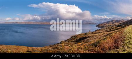 Panoramic view over Loch Ewe on the Atlantic northwest coast of Scotland Stock Photo