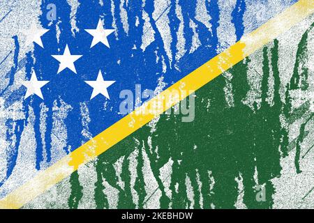 Solomon islands flag painted on old distressed concrete wall background Stock Photo