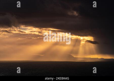 Sunbeams over the Atlantic ocean from the northwest coast of Scotland Stock Photo