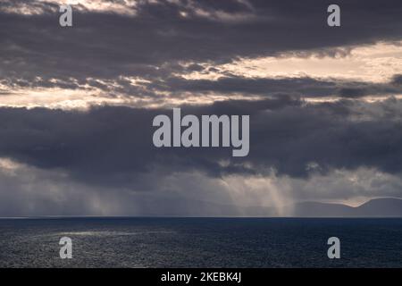 Sunbeams over the Atlantic ocean from the northwest coast of Scotland Stock Photo