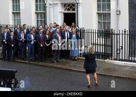 Liz Truss' cabinet at 10 Downing Street before leaving for the last time. Stock Photo