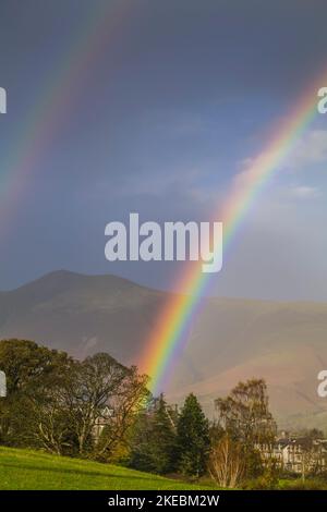 Autumnal Rainbow in Keswick, English Lake District. Stock Photo