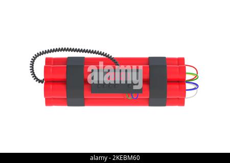 Dynamite bomb with digital timer isolated on white background. 3d rendering Stock Photo