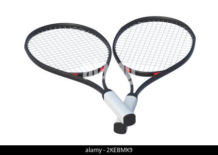 Two tennis racquets isolated on white background. Sports equipments. 3d ...