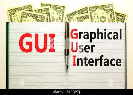 GUI graphical user interface symbol. Concept words GUI graphical user interface on white note on a beautiful white background. Business and GUI graphi Stock Photo
