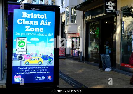 Bristol Clean Air zone sign in Broadmead Brisol UK