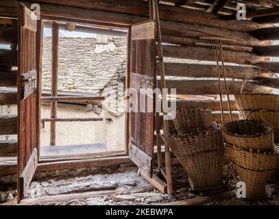 The interioro of rural architecture of Soglio village in the Bregaglia range - Switzerland. Stock Photo