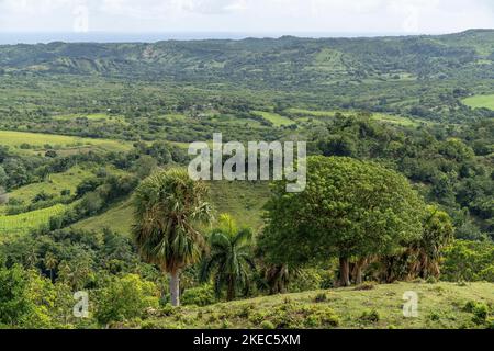 North America, Caribbean, Greater Antilles, Hispaniola Island, Dominican Republic, Puerto Plata Province, Tubagua, view over the flat hinterland towards the north coast Stock Photo