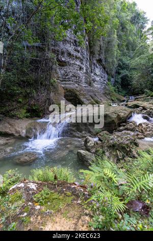 North America, Caribbean, Greater Antilles, Hispaniola Island, Dominican Republic, Cordillera Septentrional, Moca, river landscape near Cola de Pato Stock Photo