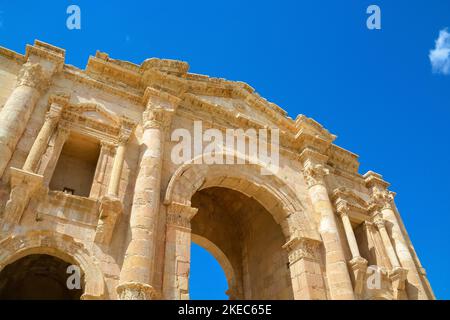 A top view of historical building in Nymphaeum in the Roman city of Gerasa, preset-day Jerash in Jordan. Stock Photo