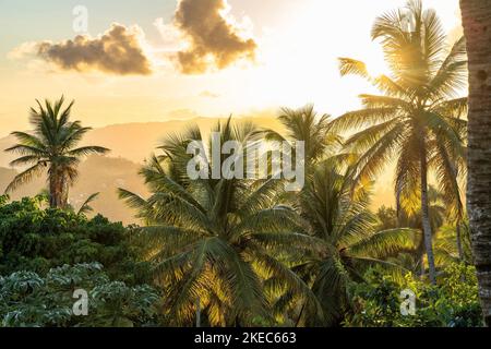North America, Caribbean, Greater Antilles, Hispaniola Island, Dominican Republic, Sama, sunset over Sama tropical landscape Stock Photo