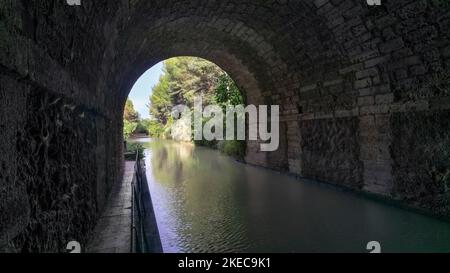 The Tunnel de Malpas near Nissan lez Enserune is 173 meters long and was built in 1679. UNESCO World Heritage Site. Stock Photo