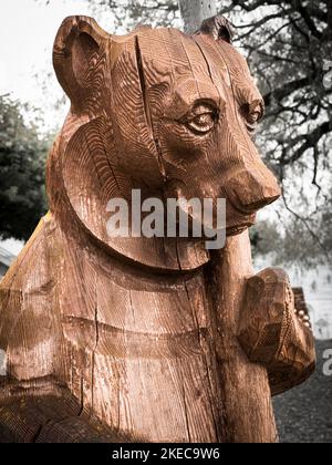 Wooden statue on the lake Brienz Stock Photo