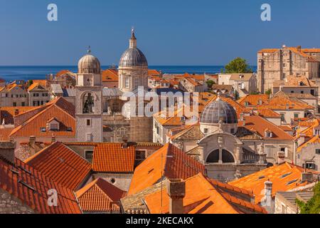DUBROVNIK, CROATIA, EUROPE - Dubrovnik Cathedral, center, in the walled fortress city of Dubrovnik on the Dalmation coast. Stock Photo