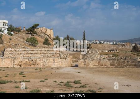 Gerasa Hippodrome Original Stands in Jerash, Jordan Ancient Roman Ruins Stock Photo