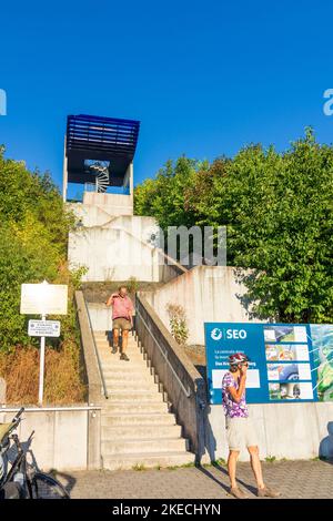 Vianden (Veianen), access to Upper Reservoir I of Vianden Pumped Storage Plant, tourists in Luxembourg Stock Photo