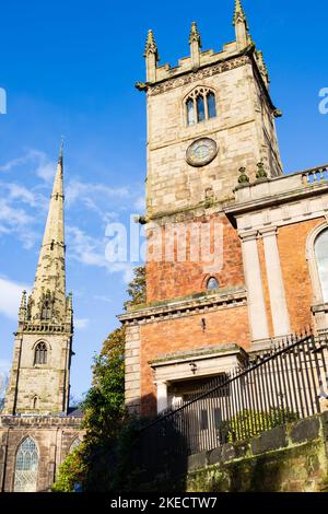 The st Julians Centre church with St Alkmunds church behind. Shrewsbury, England Stock Photo