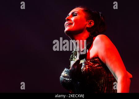 Milano, Italy. 10th Nov, 2022. Sharon den Adel of Dutch symphonic metal band Within Temptation performs live at Mediolanum Forum Credit: SOPA Images Limited/Alamy Live News Stock Photo