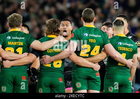 Leeds, UK. 03rd Nov, 2022. New Zealand perform the Haka ahead of the Rugby League World 2021 match between Australia and New Zealand at Elland Road, Leeds, England on 11 November 2022. Photo by David Horn. Credit: PRiME Media Images/Alamy Live News Stock Photo
