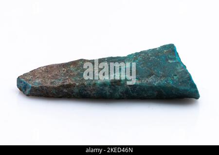 Natural Chrysocolla stone on a white background. Mineral of blue and bluish-green color Stock Photo