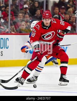 Carolina Hurricanes' Martin Necas (88) Controls The Puck Against The ...