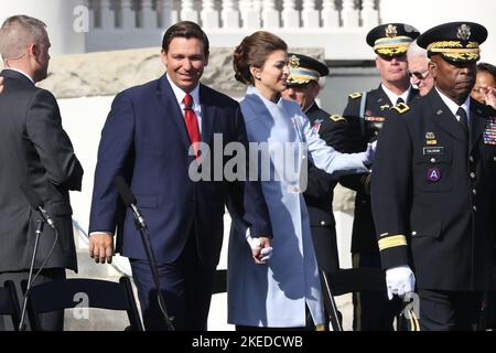 Florida Governor Ron DeSantis and First Lady Casey DeSantis greet those in attendance at the Florida State Capitol on January 8, 2019, for Florida's 46th gubernatorial inauguration. (USA) Stock Photo