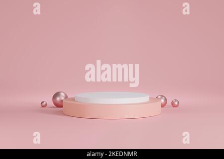 Abstract Geometric 3D Rendering Circle Cylinder Podium Background. Minimalism Pastel Colored Stock Photo