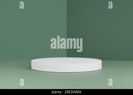 Abstract Geometric 3D Rendering Circle Cylinder Podium Background. Green Colored Stock Photo