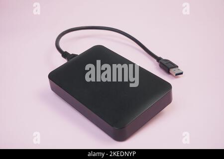 portable External Hard Drive USB Cable Stock Photo
