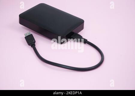 portable External Hard Drive USB Cable Stock Photo