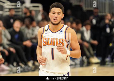 Orlando, Florida, USA, November 7, 2022, Phoenix Suns Guard Devin Booker #1 during the first half at the Amway Center.  (Photo Credit:  Marty Jean-Louis) Stock Photo