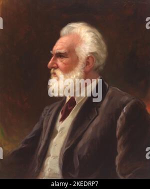 Oil painting of American inventor Alexander Graham Bell 1919 by John Wycliffe Lowes Forster Stock Photo