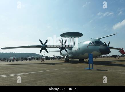 ZHUHAI, CHINA - NOVEMBER 10, 2022 - An air-Police-500A early warning and control aircraft with air oil receiving capability is seen at the Airshow Chi Stock Photo