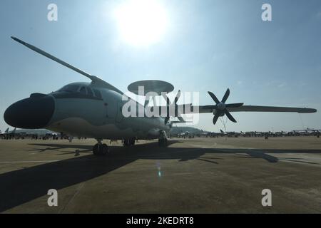 ZHUHAI, CHINA - NOVEMBER 10, 2022 - An air-Police-500A early warning and control aircraft with air oil receiving capability is seen at the Airshow Chi Stock Photo