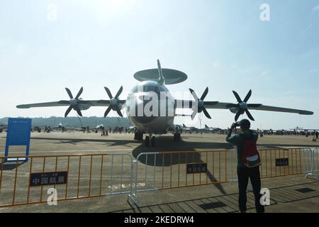 ZHUHAI, CHINA - NOVEMBER 10, 2022 - An air-Police-500A early warning and control aircraft with air oil receiving capability is seen at the Airshow Chi Stock Photo