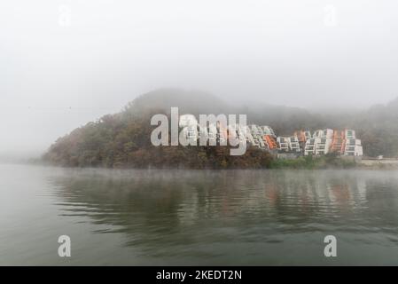 Beautiful Namiseom Nami Island on Han river in South Korea during Autumn season on 1 November 2022 Stock Photo